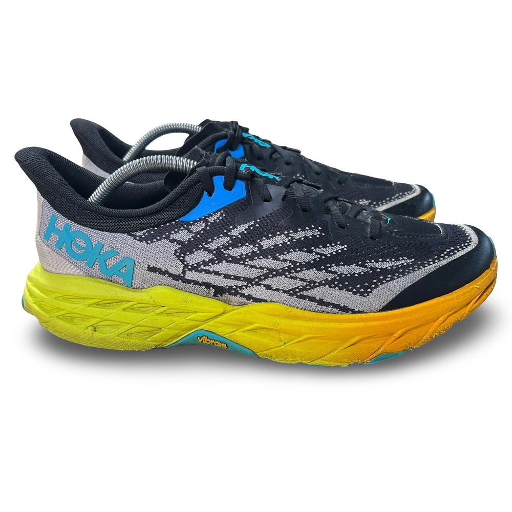 Hoka One One Speedgoat 5 Mens 11.5D Blue Yellow Trail Running Shoes 1123157 BEPR